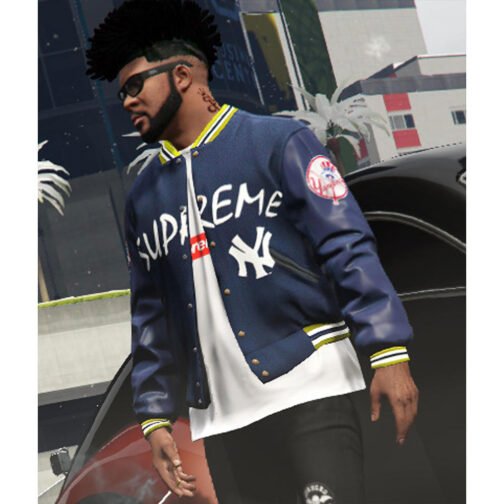 Supreme NY Yankees GTA 5 Navy Blue Varsity Jacket - Image 4