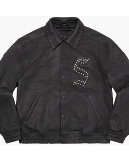 Supreme Pebbled Varsity Black Leather Jacket