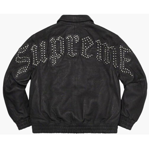Supreme Pebbled Varsity Black Leather Jacket - Image 2