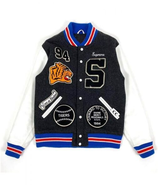 Supreme Tiger White and Black Varsity Jacket