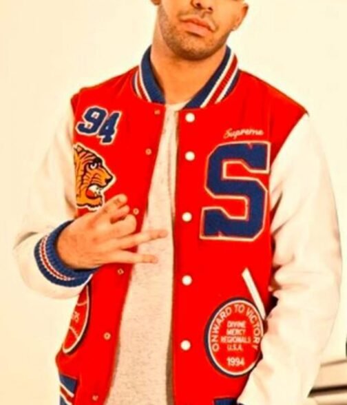 Supreme Tiger Playboi Carti Varsity Red and White Jacket - Image 3