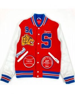 Supreme Tiger Playboi Carti Varsity Red and White Jacket