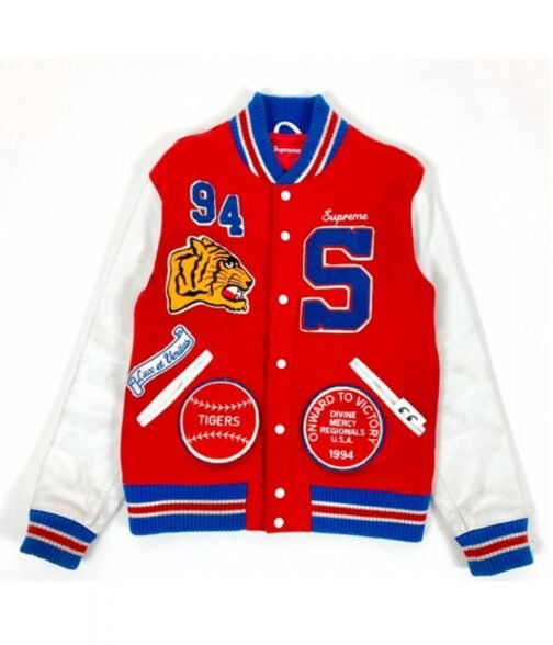 Supreme Tiger Playboi Carti Varsity Red and White Jacket
