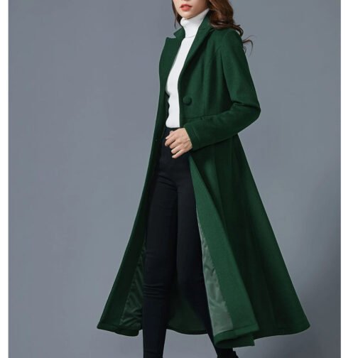 Women’s Swing Dark Green Wool Coat - Image 6