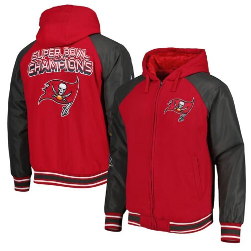 Tampa Bay Buccaneers Defender Red Hoodie Varsity Jacket - Image 3