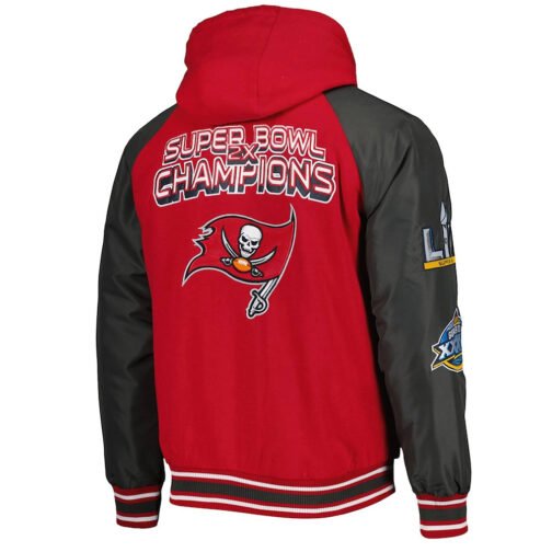 Tampa Bay Buccaneers Defender Red Hoodie Varsity Jacket - Image 2