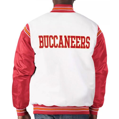Tampa Bay Buccaneers Historic Renegade White/Red Varsity Satin Jacket - Image 2