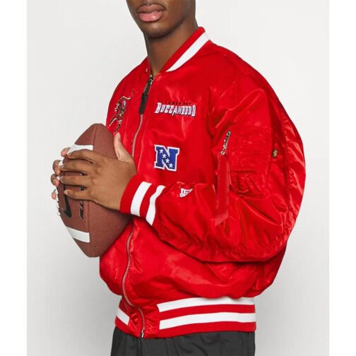 Tampa Bay Buccaneers Bomber Red Satin MA-1 Jacket - Image 3