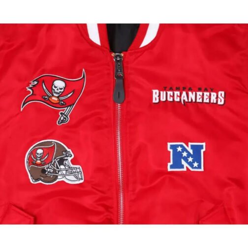 Tampa Bay Buccaneers Bomber Red Satin MA-1 Jacket - Image 6