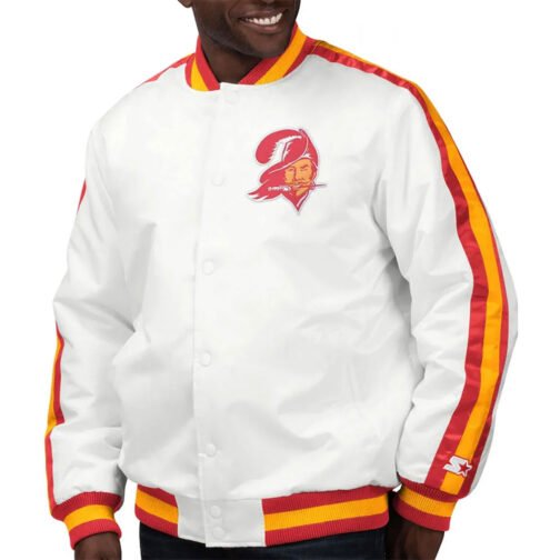 Throwback D-Line Tampa Bay Buccaneers White Satin Jacket - Image 4