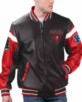 Tampa Bay Buccaneers Black Varsity Full-Zip Leather Jacket