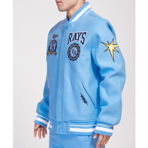 Tampa Bay Rays Crest Emblem University Blue Varsity Wool Jacket - Image 3