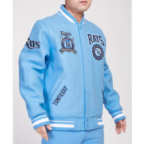 Tampa Bay Rays Crest Emblem University Blue Varsity Wool Jacket - Image 4