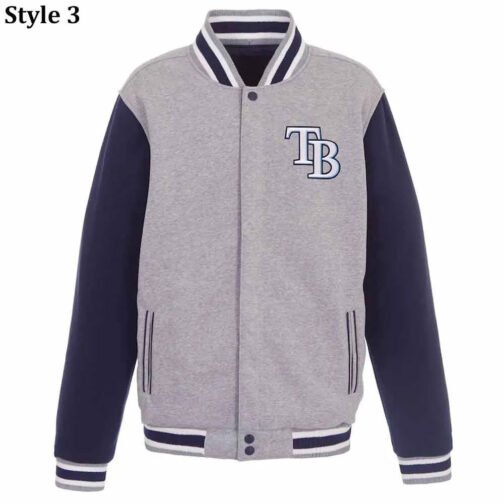 Tampa Bay Rays Varsity Gray and Navy Wool Jacket - Image 3