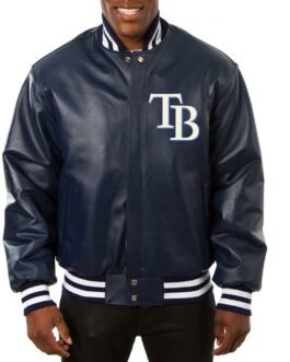 Varsity Tampa Bay Rays Navy Blue Leather Jacket