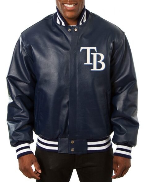 Varsity Tampa Bay Rays Navy Blue Leather Jacket