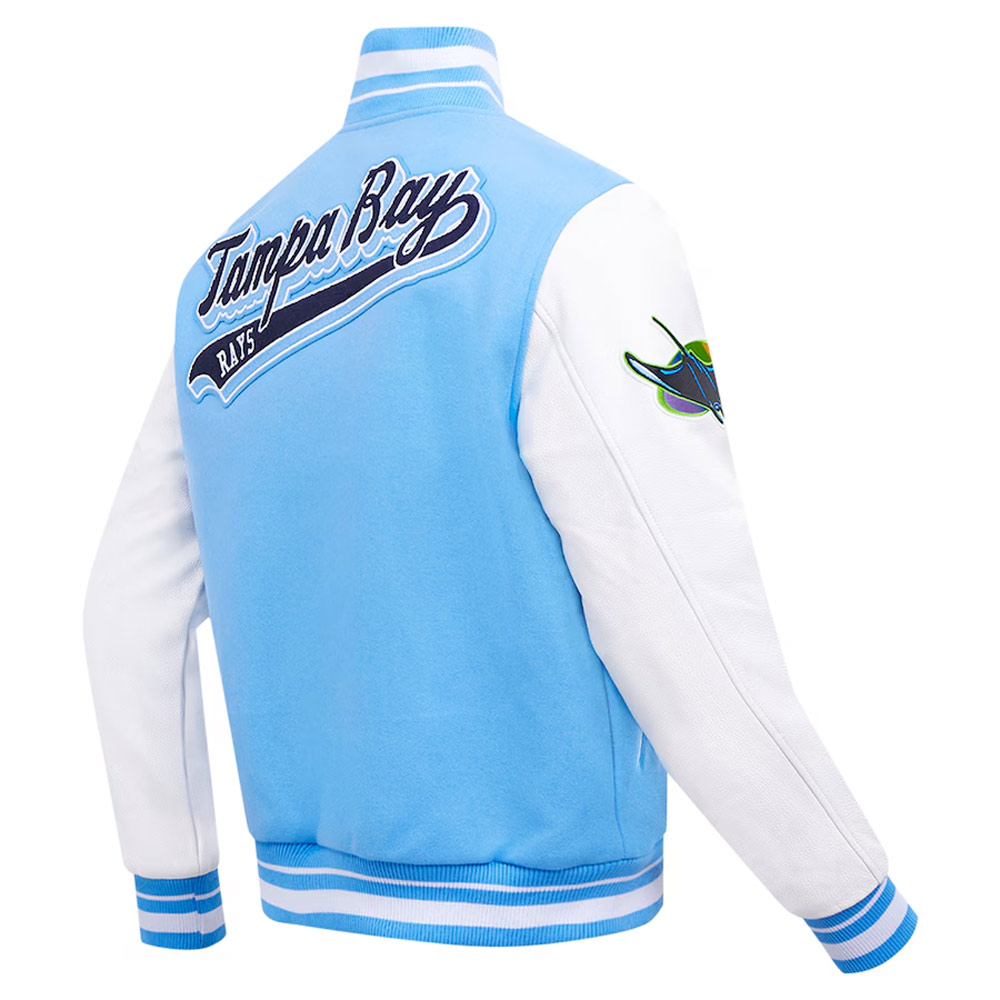 Tampa Bay Rays Script Light Blue Varsity Jacket - Image 4