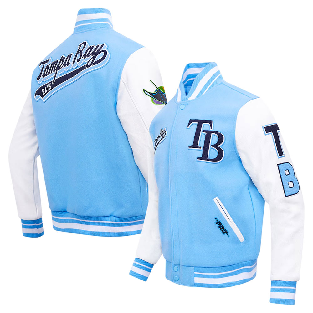Tampa Bay Rays Script Light Blue Varsity Jacket - Image 5