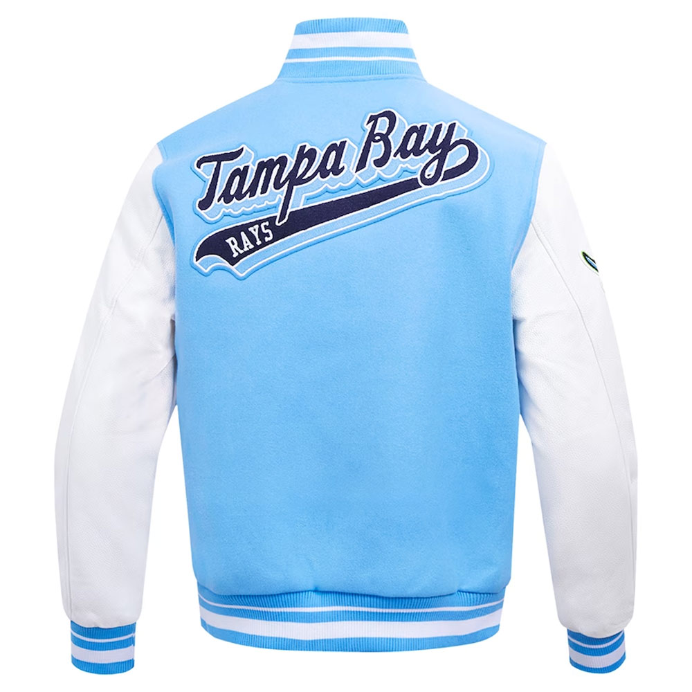 Tampa Bay Rays Script Light Blue Varsity Jacket - Image 2