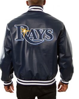 Varsity Tampa Bay Rays Navy Blue Leather Jacket