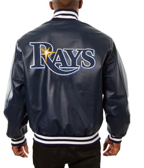 Varsity Tampa Bay Rays Navy Blue Leather Jacket - Image 2