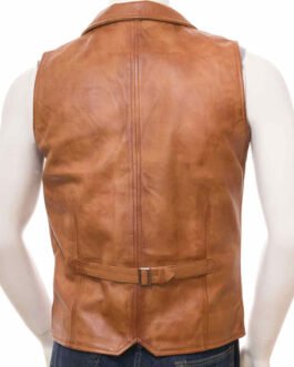 Men’s Tan Brown Button Closure Leather Vest