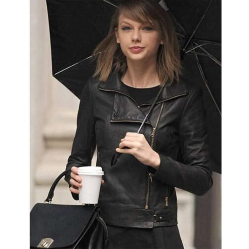 Taylor Swift Street Style Black Leather Jacket - Image 2