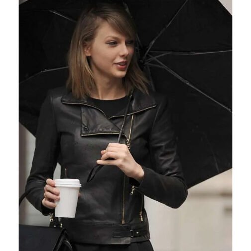 Taylor Swift Street Style Black Leather Jacket - Image 4