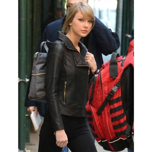 Taylor Swift Street Style Black Leather Jacket - Image 5