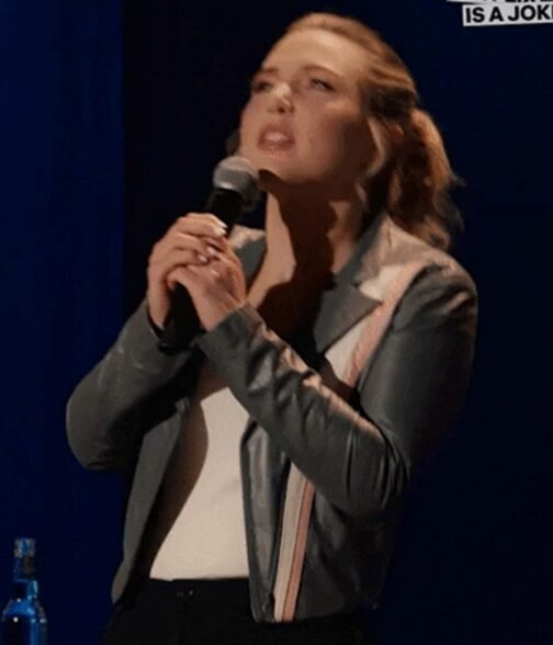 Taylor Tomlinson Look at You Grey Stripe Leather Jacket - Image 9