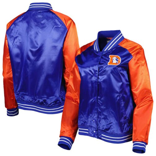 Team 2.0 Denver Broncos Orange and Blue Satin Jacket - Image 3