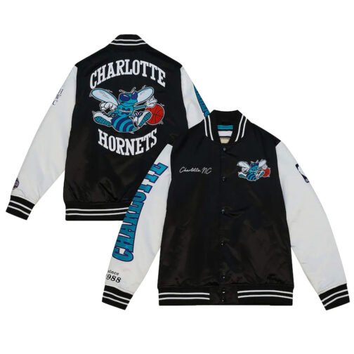 Black/White Team Origins Charlotte Hornets Satin Jacket - Image 3
