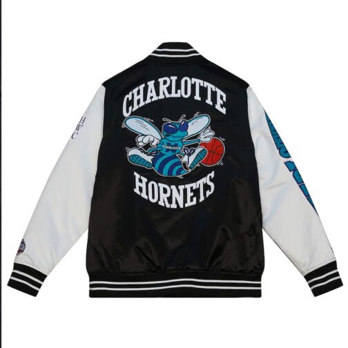 Black/White Team Origins Charlotte Hornets Satin Jacket - Image 2
