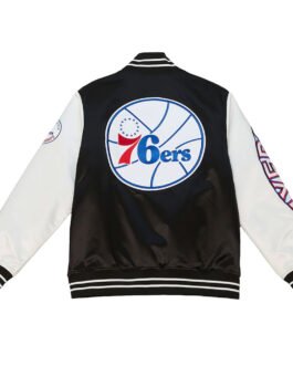 Team Origins Philadelphia 76ers Black/White Varsity Satin Jacket