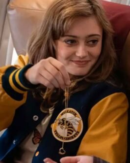 Yellowjackets Ella Purnell Blue and Yellow Varsity Jacket