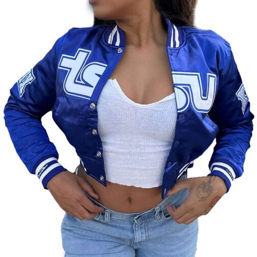Women’s Tennessee State University Royal Bomber Jacket - Image 3