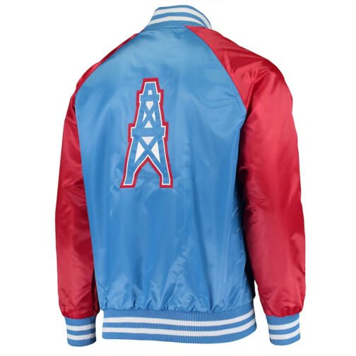 Tennessee Titans Lead Off Varsity Light Blue/Red Satin Jacket - Image 2