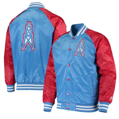 Tennessee Titans Lead Off Varsity Light Blue/Red Satin Jacket - Image 3