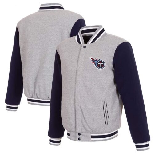 Tennessee Titans Varsity Gray and Navy Wool Jacket - Image 3