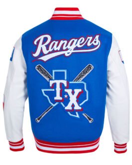 Texas Rangers Mashup Royal and White Varsity Jacket