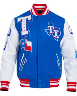 Texas Rangers Mashup Royal and White Varsity Jacket