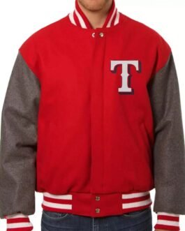 Texas Rangers Wool Gray and Red Letterman Jacket