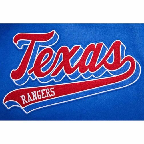 Texas Rangers Script Tail Classic Rib Varsity Jacket - Image 9