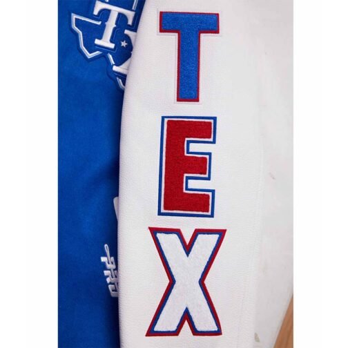 Texas Rangers Script Tail Classic Rib Varsity Jacket - Image 10