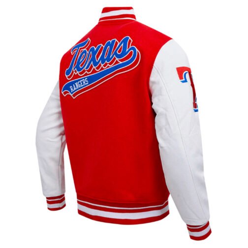 Texas Rangers Script Tail Classic Rib Varsity Jacket - Image 8