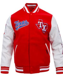 Texas Rangers Script Tail Classic Rib Varsity Jacket