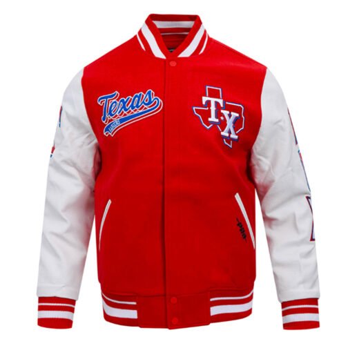 Texas Rangers Script Tail Classic Rib Varsity Jacket - Image 2