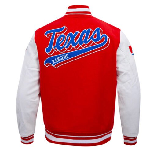 Texas Rangers Script Tail Classic Rib Varsity Jacket - Image 4