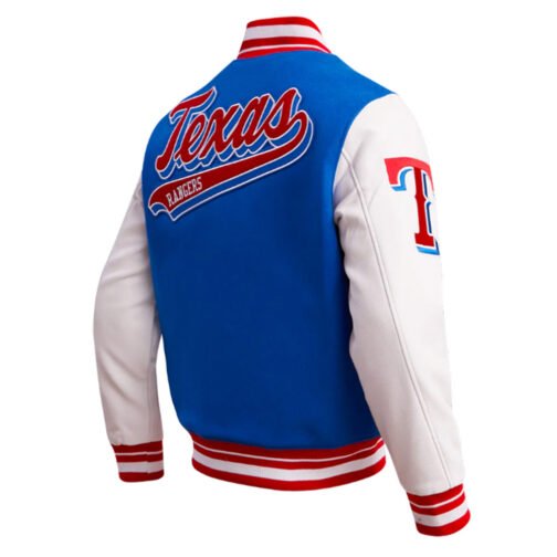 Texas Rangers Script Tail Classic Rib Varsity Jacket - Image 7