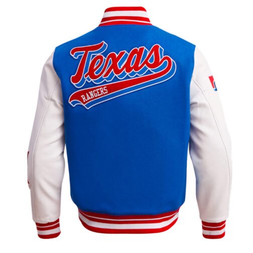 Texas Rangers Script Tail Classic Rib Varsity Jacket - Image 3